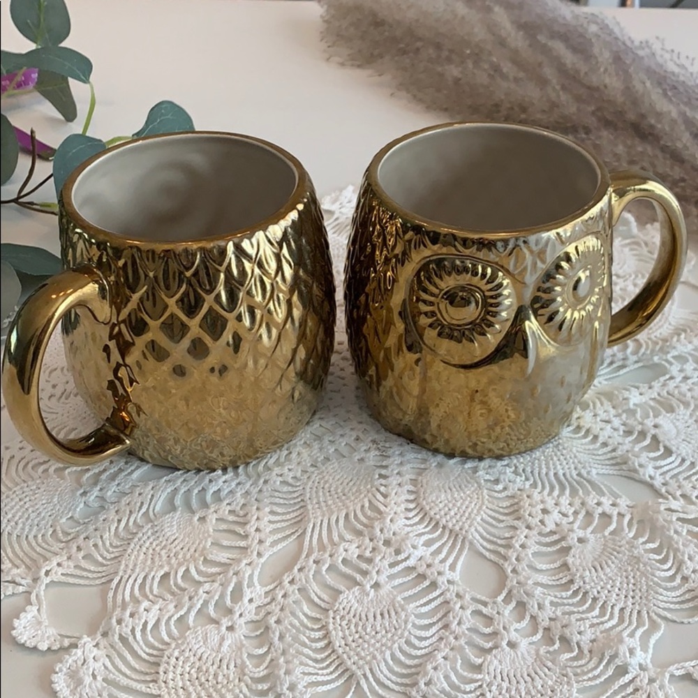 West Elm Gold Owl Set of Mugs